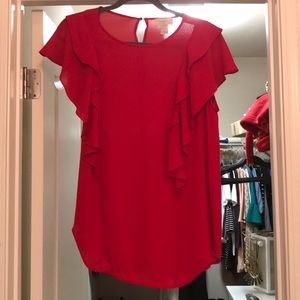 Loft Red Blouse Flutter sleeve